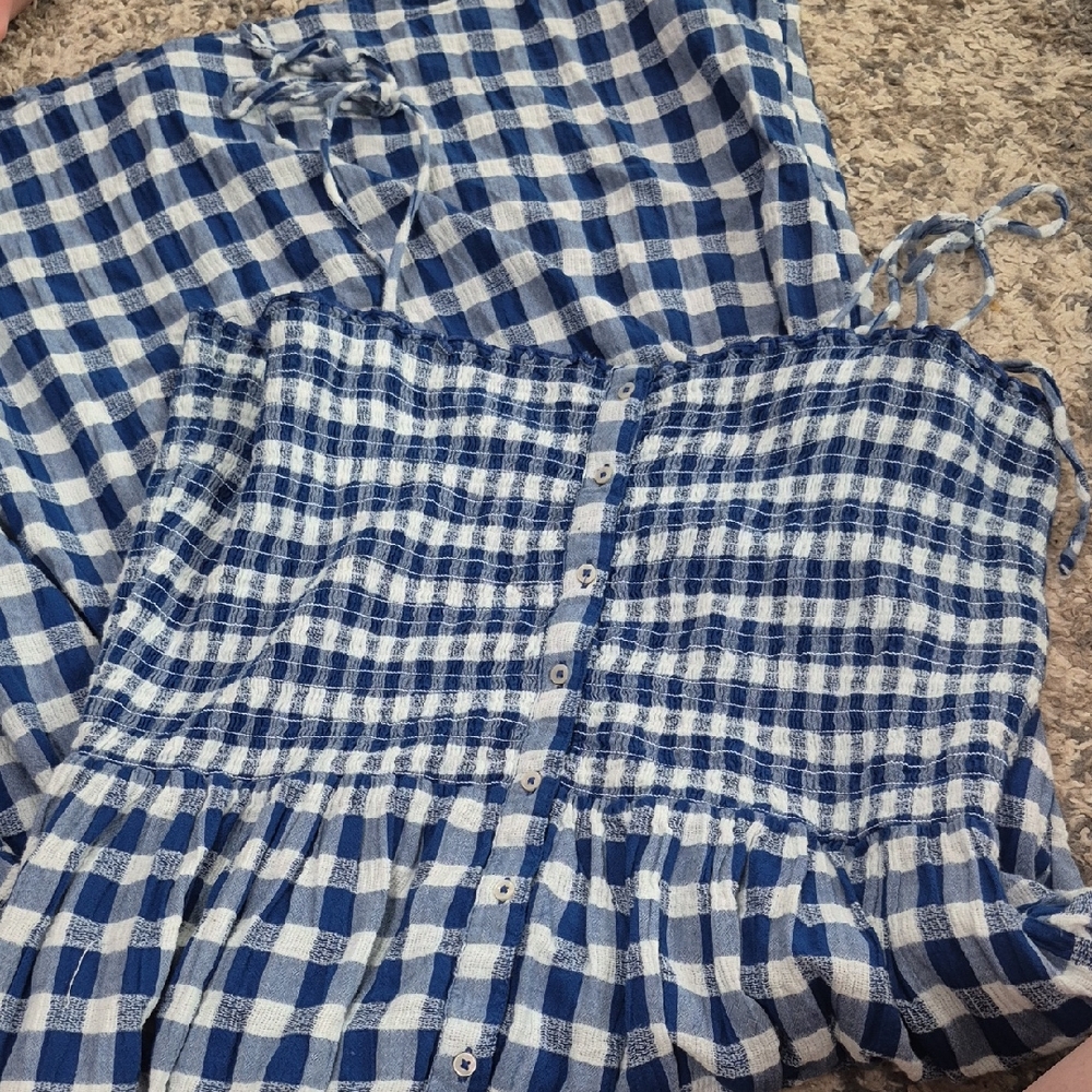 Aerie Blue and White Plaid Top